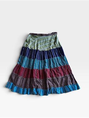 Y2K VTG Blue Sky Boho Hippie Festival Tiered Midi Skirt Wrap Earthy Blue Teal M